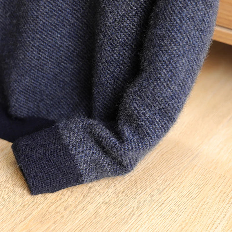100% pure cashmere men's high-end brand semi-high neck thickened business casual autumn and winter mid-high neck base sweater