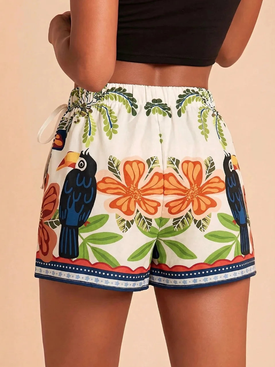 Women's Fashion Minimalist Shorts Tropical Vacation Elegant Casual Printed High Waist Shorts Spring Summer Beach Daily Pants