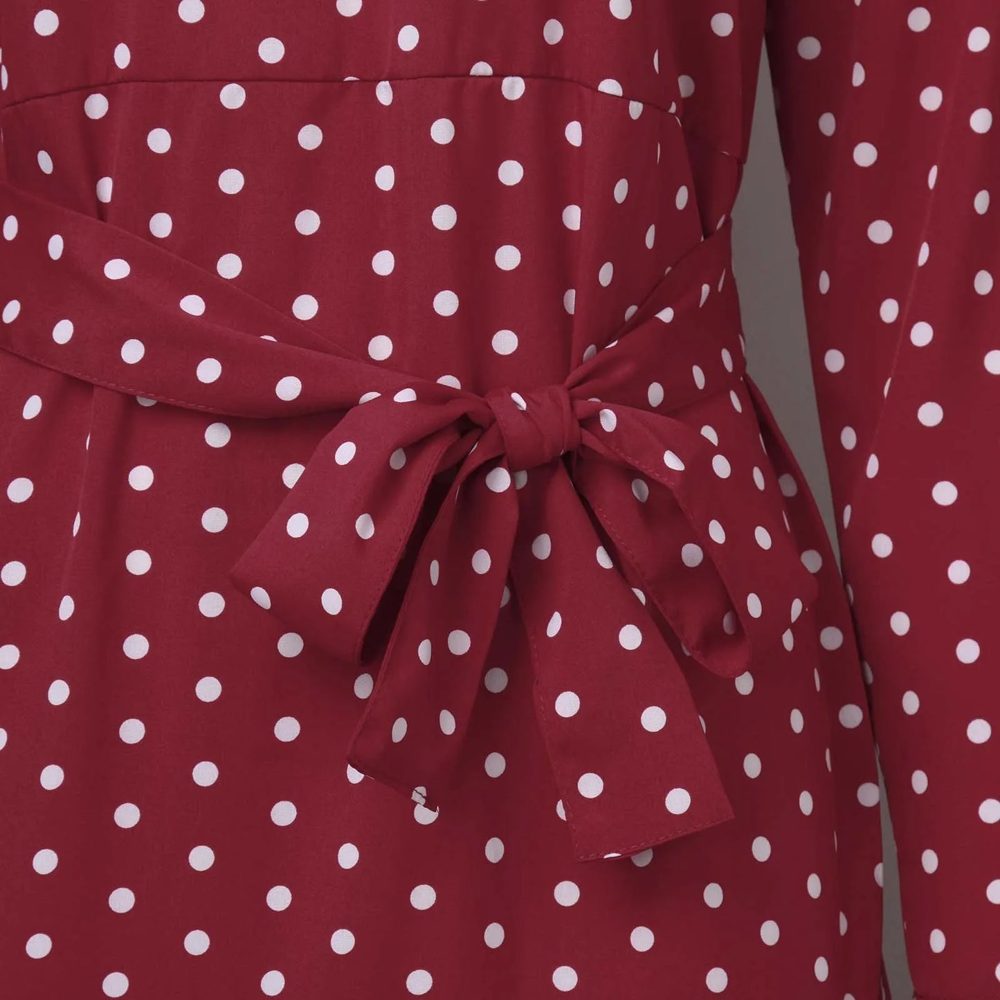 Polka Dot Muslim Dress Ruffle Belted Waist Women'S Dresses Long Sleeve Button Down Abaya Casual Vestidos Kaftan Dubai Long Robe
