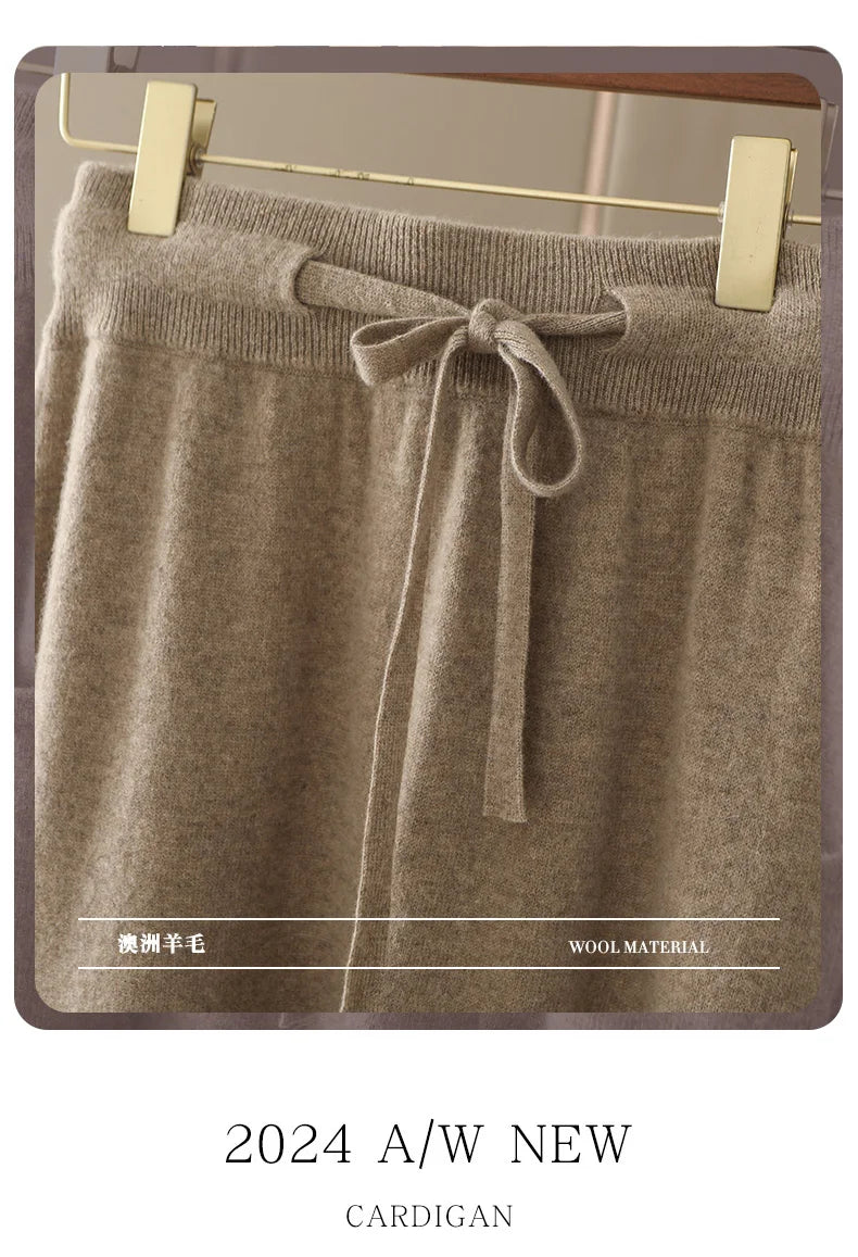 Autumn And Winter100% Pure Wool Skirt Women's Long Pocket Small A Skirt High Waist Slim Cashmere Knit A-Line Skirt