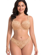 Women Plus Size Minimizer Lace Bra And Panty Set Underwire Full Coverage Big Cup D E F G H I J Smooth Back Fat Lingerie 2 Pieces