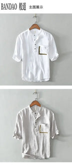 Chinese Style Spring and Summer Loose High-end Men's Linen Short-sleeved Cotton Linen Casual Breathable Shirt Collar T-shirt