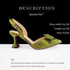 Queena Yan Shiny Italian Fashion Pointed Toe Women High Heel Shoes Mixed Color Effect Rhinestone Decoration Shoes And Bag Set