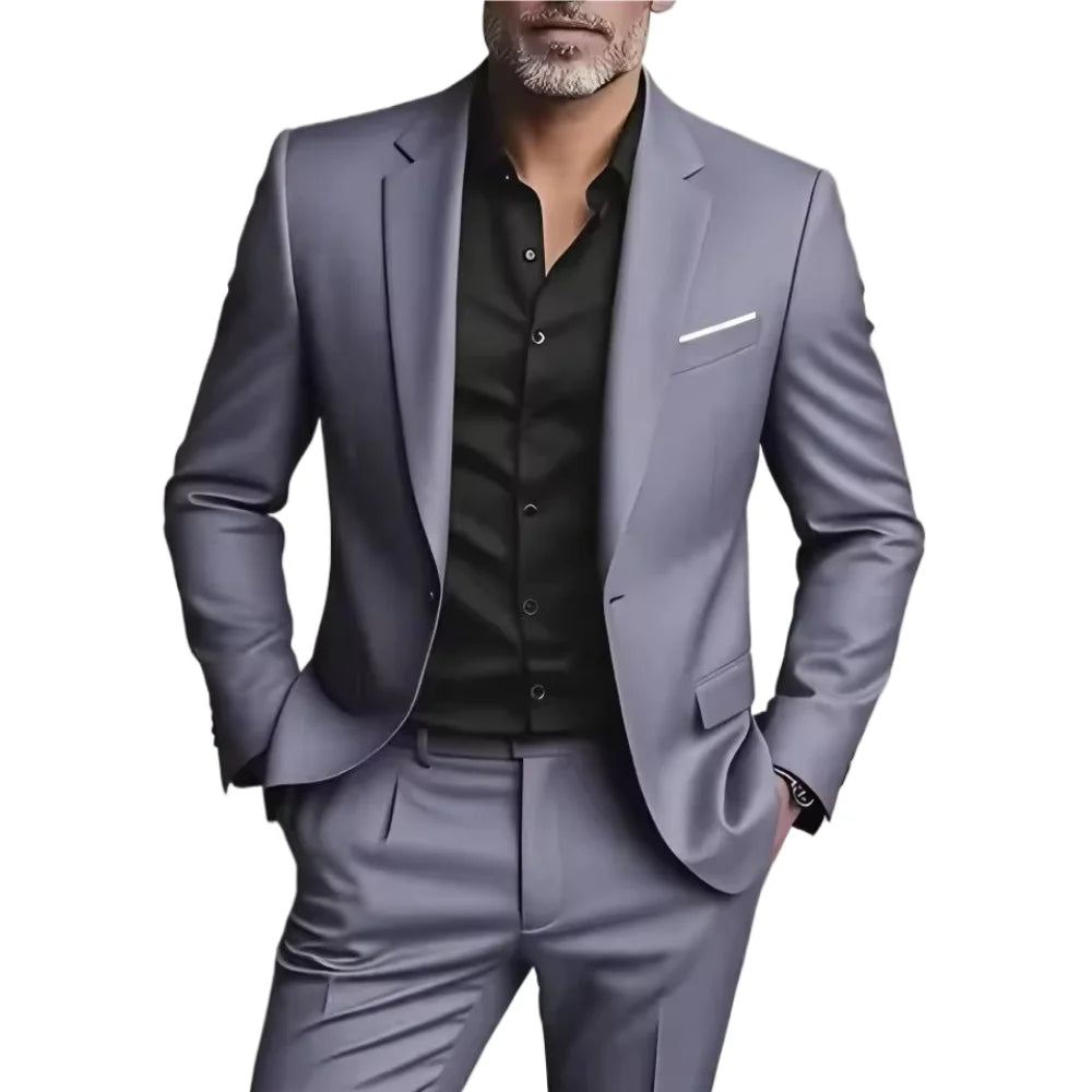 Men's 2 Piece Suit Set Solid Color Elegant Wedding Formal Business Dress Blazer Vest Pants Classic Tuxedo for Party Groomsmen