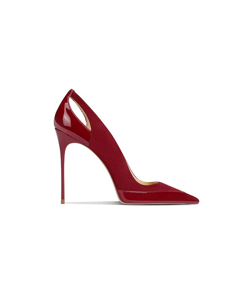 French style gray patent leather patchwork design with a sense of autumn new style pointed toe slim heel high heels for women