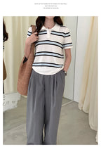 WinvyNee Summer Top Women's 100% Cotton Striped Polo T Shirt Women's Clothing Short Sleeve Casual Oversized Pullover A1522077