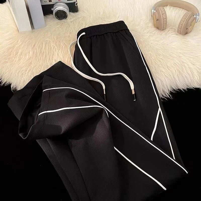 Men’s Lightweight Waffle Pants Summer Thin Joggers 2026 Drawstring Stripe Casual Sports Trousers for Daily Wear