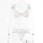 Bra for Women Bra and Panty Set Thongs Push-up Sexy Lingeire Eroitc Underwear Transparent Lace Belt Steel Ring Three-point Set