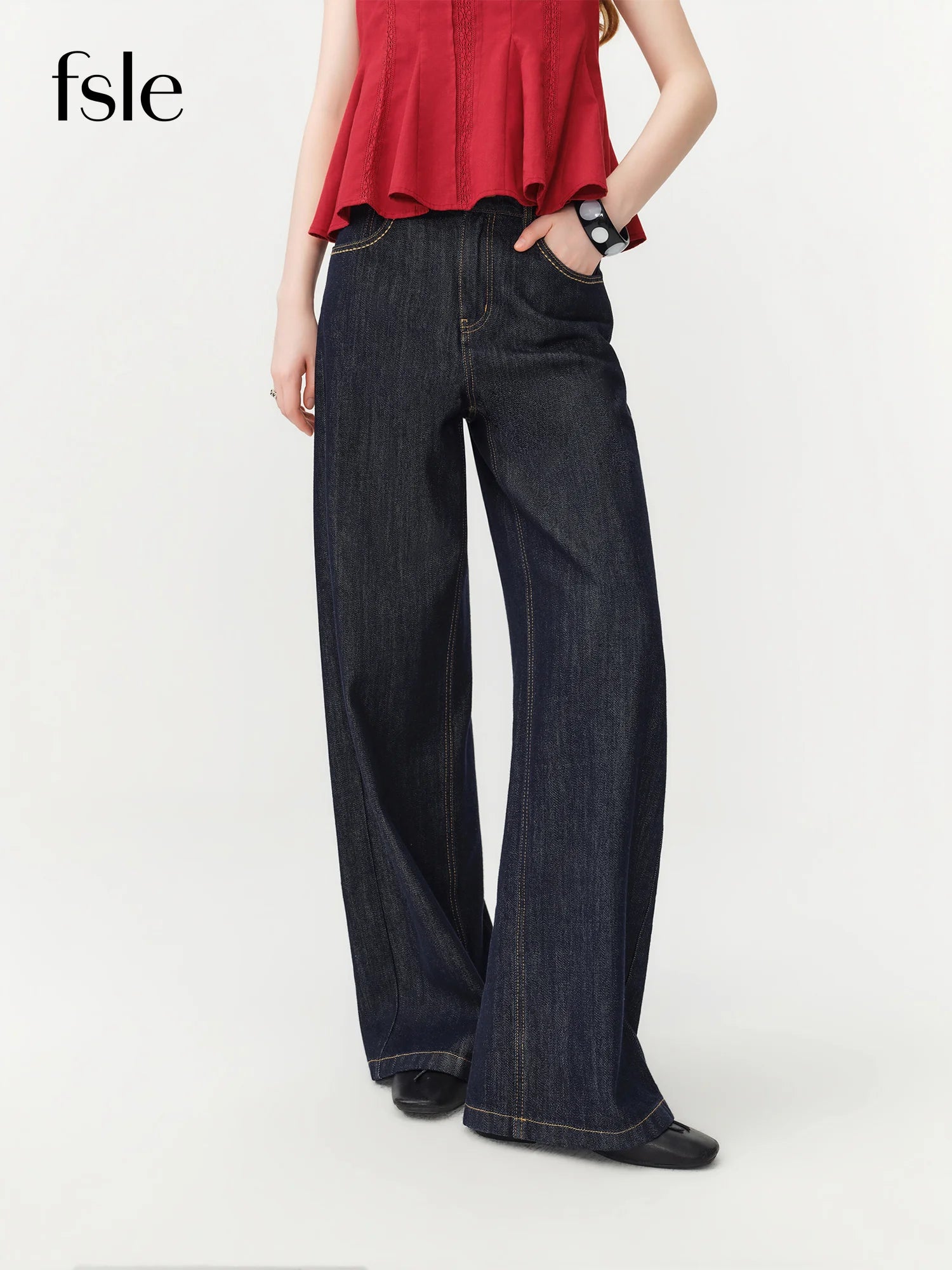 FSLE Women's 2026 Summer New Arrival Raw Indigo Straight Jeans | Lightweight Cool Feeling Slim Fit Versatile Denim Pants Jeans