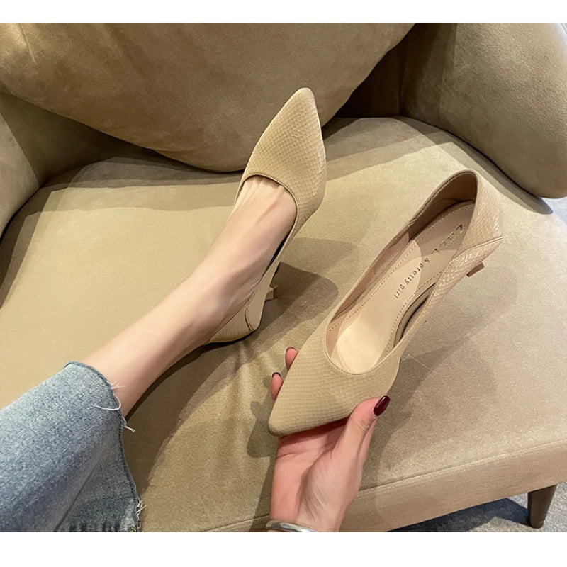 Beige Pointed Toe Kitten Heel Pumps Slip On Dress Shoes Comfortable Non Slip For Business Office Wedding Party Daily Wear  New