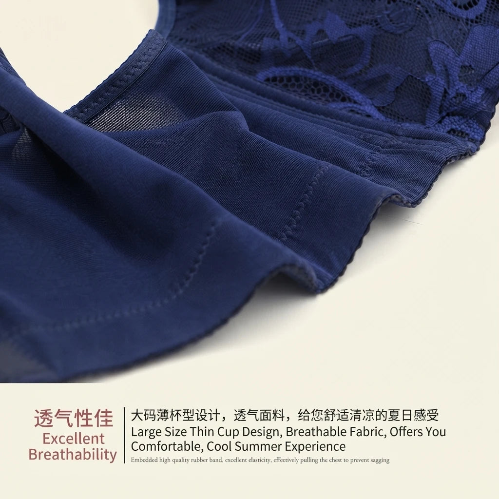 Royal Blue Lace Full Cup Bra Plus Size Anti Sag Support Brassiere Underwire Breathable Big Bust Lingerie 40 42 44 46 48 50 Cup