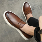 New 2025 Summer Men Casual Slip On Dress Shoes Black Brown British Style Platform Men Driving Loafers Shoes