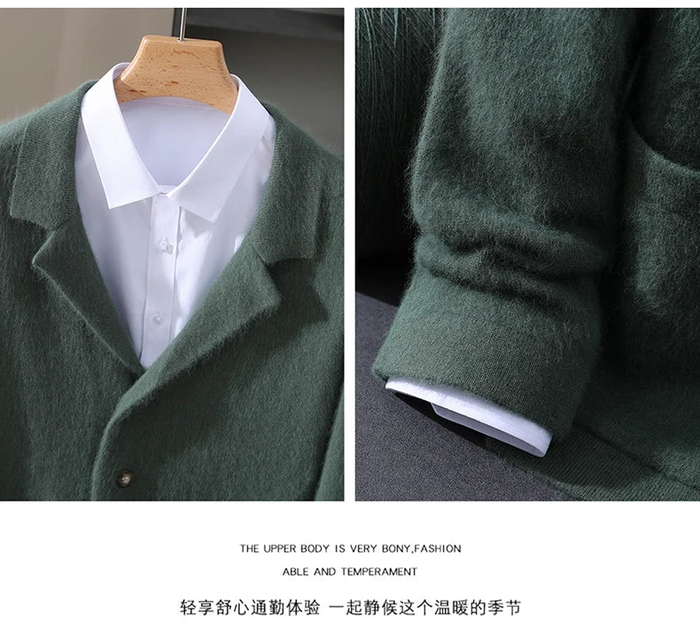 New Mink Wool Cardigan Men's Padded Sweater Coat Business Casual Knitted Cashmere Sweater Coat