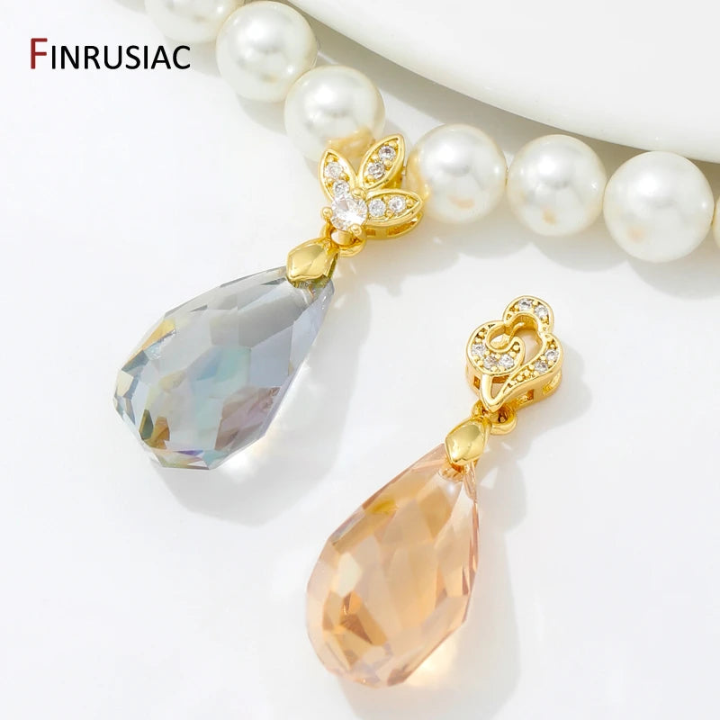 Brass Crystal Agate Pendant Pinch Bails,18k Real Gold Plated Inlaid Zircon Pendant Clips Clamp Pinch Bail,Supplies For Jewelry