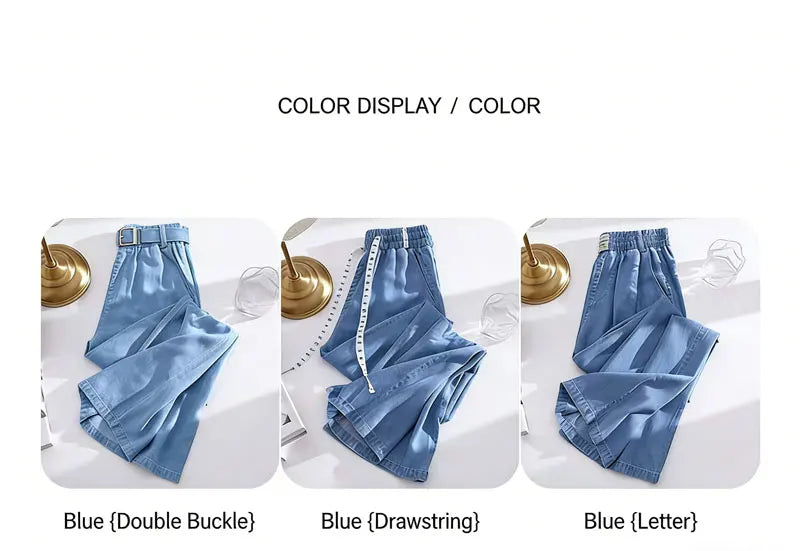Plus Size Loose Fit Ice Silk Jeans Casual Yoga Demin Pants Women's Summer Trendy Brand Thin Wide Leg Pants Feel Comfortable