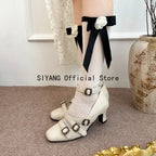 Sweet Lolita Cross Buckle Strap Women Mary Jane Shoes Fashion Multi Metal Buckle Shoes Retro Wedding Party Dress Ladies Pumps