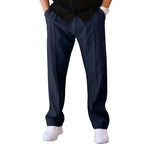 Men Casual LooseStraight Leg Dress Pants Elastic Drawstring Waist Front Seam Plain Wide Leg Trousers Daily Street Vacation Relax