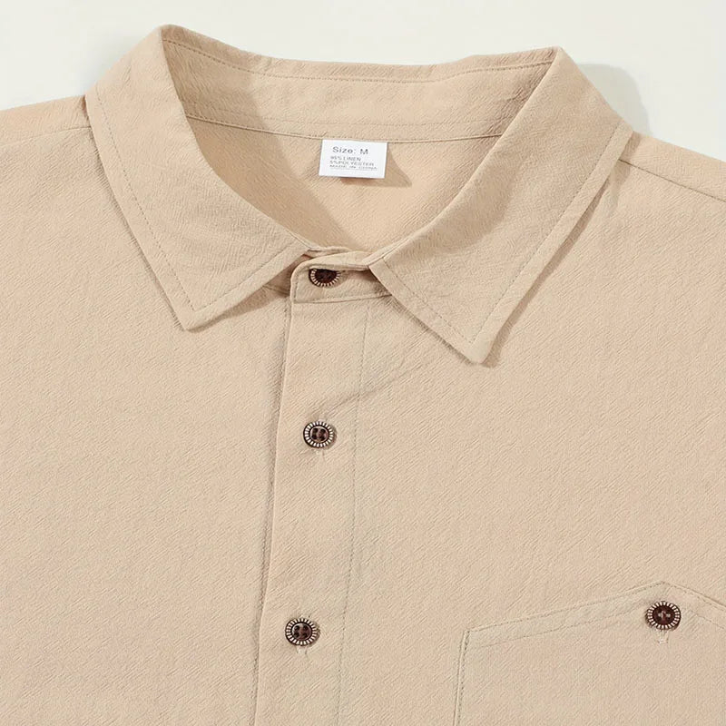 Men's Linen Blend Short Sleeve Button Down Shirt Casual Beach Top with Chest Pocket Breathable Lightweight Summer Shirts for Men
