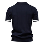 New men's business casual short-sleeved fashion trend knitted POLO shirt with lapel and half-zip pullover design.