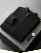 100% Merino Wool Men's Warm Sweater Mock Collar Thickened Zippered Cardigan Autumn Winter New Cashmere Knitted Long Sleeve Tops