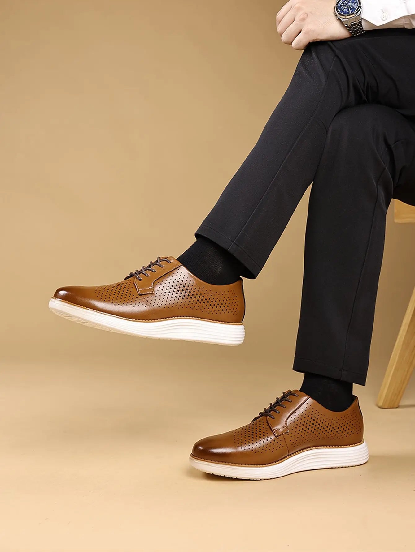 Men's Business Casual Leather Shoes Breathable Hollow Design Spring Summer Formal Shoes Comfortable Spring Summer Leather Footwe