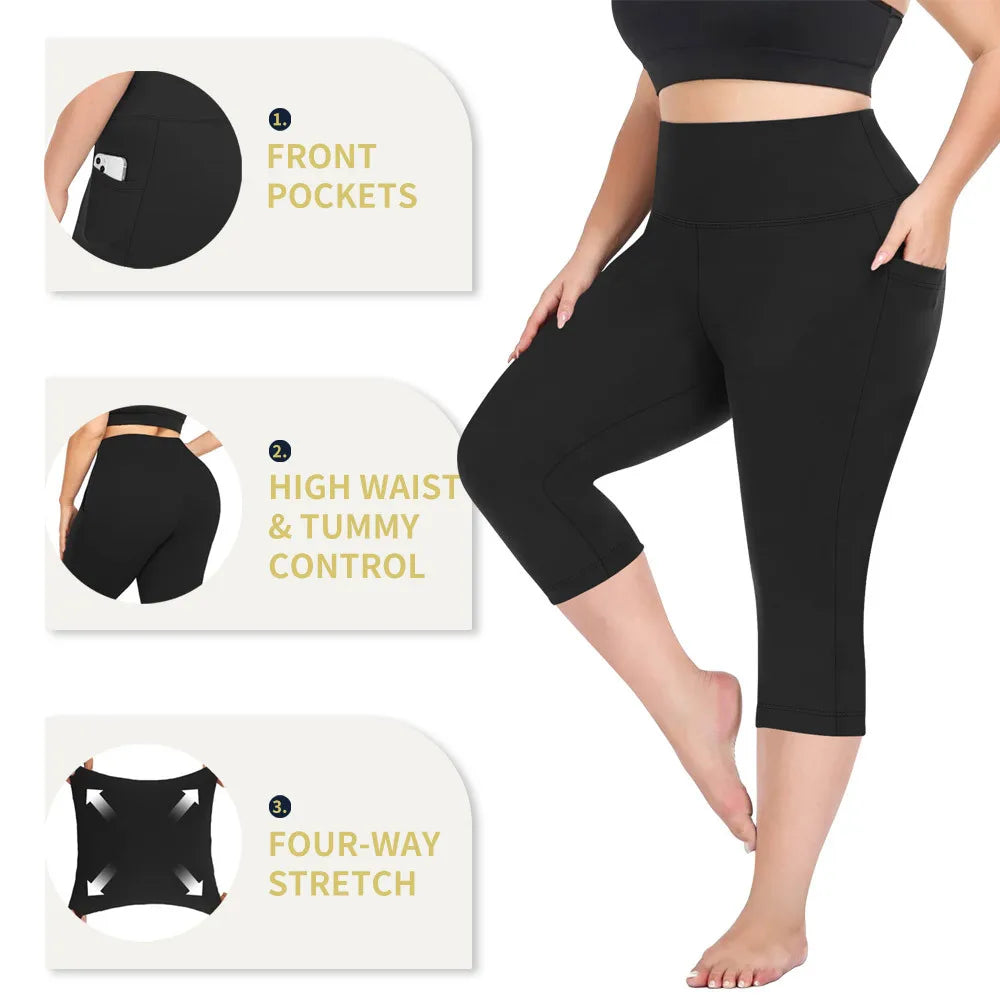 Women High Waist Plus Size 7/8 Yoga Leggings with Pockets Milk Silk Breathable Sport Women's pantss Base Leggings for Fitness