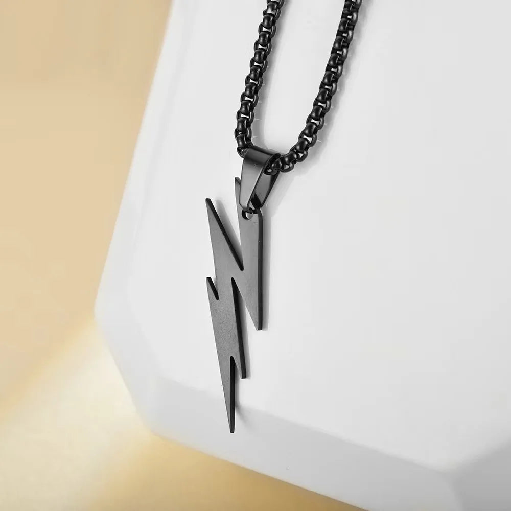 Punk Lightning Pendant Necklace for Men Boys,Waterproof Stainless Steel Pendant Necklace,Hip Hop Trendy Jewelry Gifts