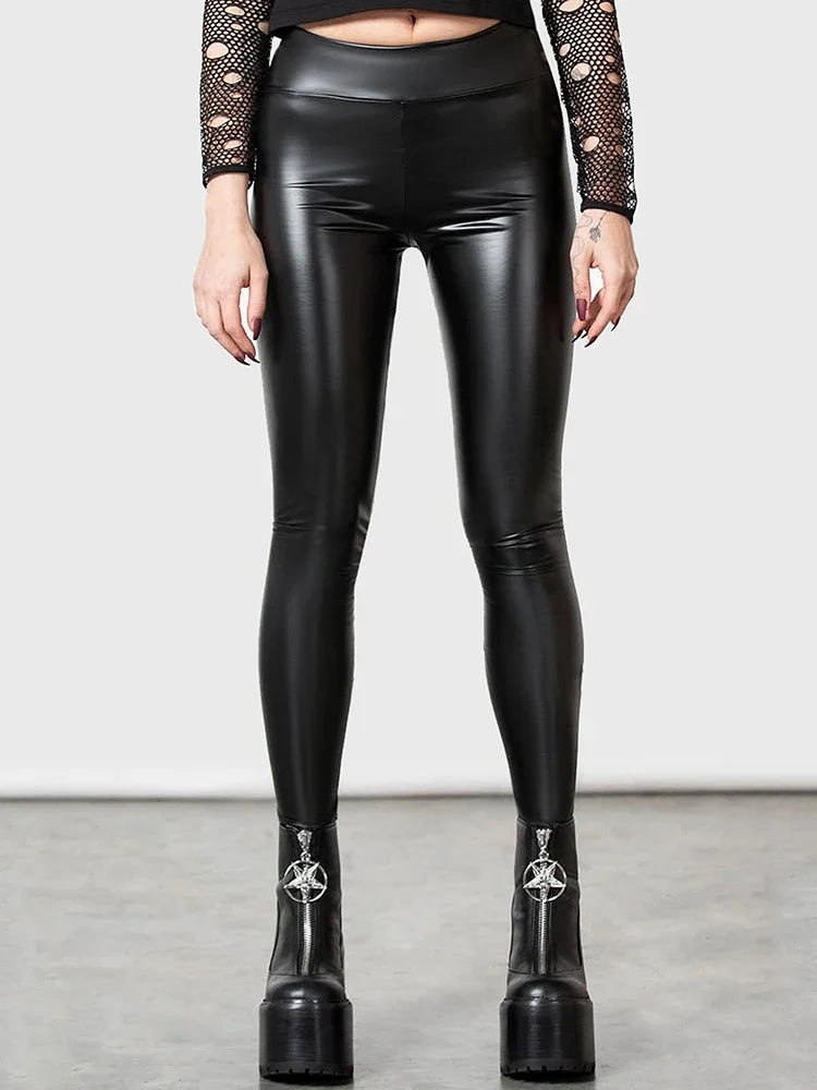 Women Stretch PU Leather Pants High Waist Bodycon Seameless Leggings Custom Wet Look PVC Slim Pencil Pants Trousers Clubwear New