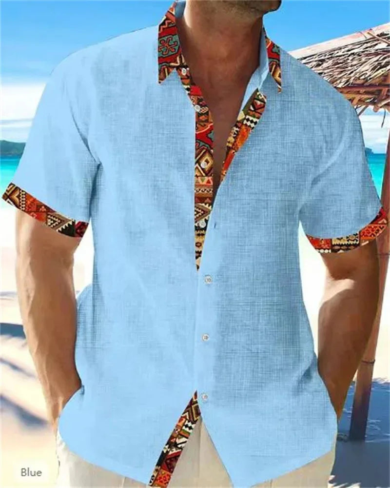 2024 new summer shirt men's Hawaiian shirt casual fashion street short -sleeved beach resort men's pocket shirt