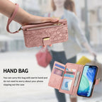 Compatible with iPhone 17/16e/15/14/13/12 Pro Max 16 Plus Lanyard Zipper Wallet Case Dual Card Holder Flip Stand Magnetic Buckle