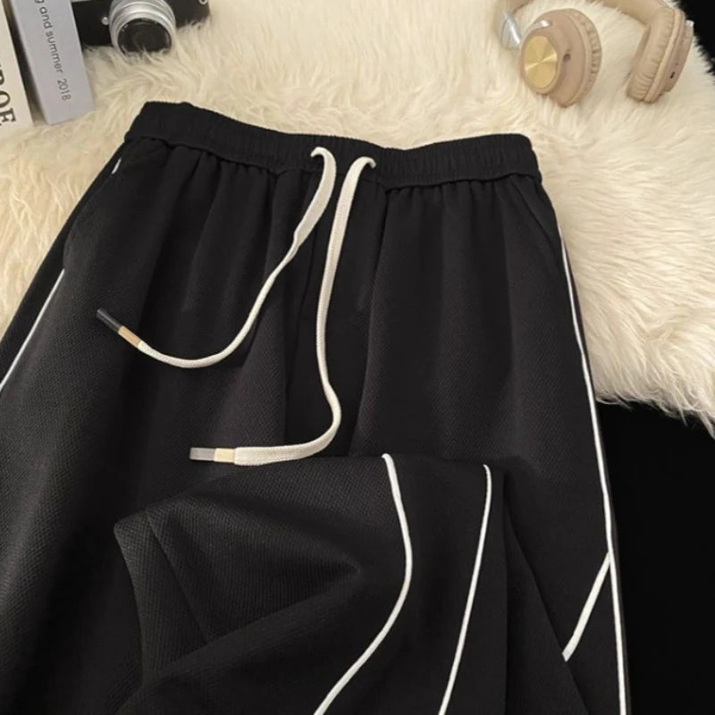 Men’s Lightweight Waffle Pants Summer Thin Joggers 2026 Drawstring Stripe Casual Sports Trousers for Daily Wear