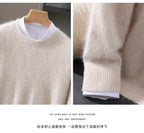 Autumn Winter 100% Mink Cashmere Sweater Men's Round Neck Pullover Loose Solid Color Plus Size Base Knit Business Casual Sweater