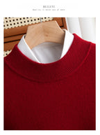 New Fashion Men's 100% Wool Pullover Half-high Collar Sweater Autumn Winter Warm Solid Color Knit Sweater Business Casual Top