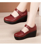 6cm Small Size 32-43 Comfortable Med Heels Pumps Soft Leather Mary Janes 2026 Women's Platform Wedges Shoes for Office Mom Dance