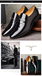 Mens Formal Wine Red Patent Leather Loafers Pointed Toe Slip On Shoes Hollow Out Non SlipBreathable Design Metal Buckle Decor
