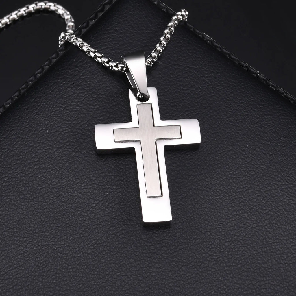 Cross Pendant Necklaces for Men Boys,Waterproof Stainless Steel Necklace,Christian Religious Faith Prayer Jewelry Gift