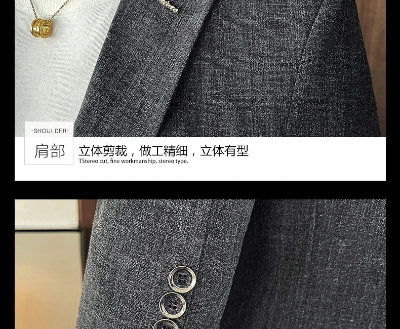 Men's Summer New Slim Fit 3/4 Sleeve Blazer Set Thin Seven-Point Sleeve Suit Outfit Casual Business Two-Piece Set