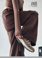 Y2k Hiking Straight Wide Pants Men Streetwear Cargo Paratrooper Pants Casual Brown Quick Dry Pocket Summer Travel Sport Trousers