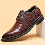 Mens Brown Crocodile Embossed Leather Dress Shoes Pointed Toe Lace Up Oxfords Formal Business Office Wedding Party Wear Comforta