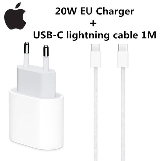 Original 20W USB-C Power Adapter For iphone 17 16 15 14 mini Pro Max Type C fast charger for Apple Cable for iPhone X 12 13 Plus