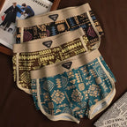 Retro Ethnic Style Men's Boxer Comfortable Briefs Design Vintage Print Elastic Underwear for Man Lingerie Mid Waist Underpants