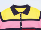 KONDALA Trendy Contrasting Colors Striped Tops Women Casual High Street Polo Shirts 2026 Summer Fashion Holiday Chic Knitted Top