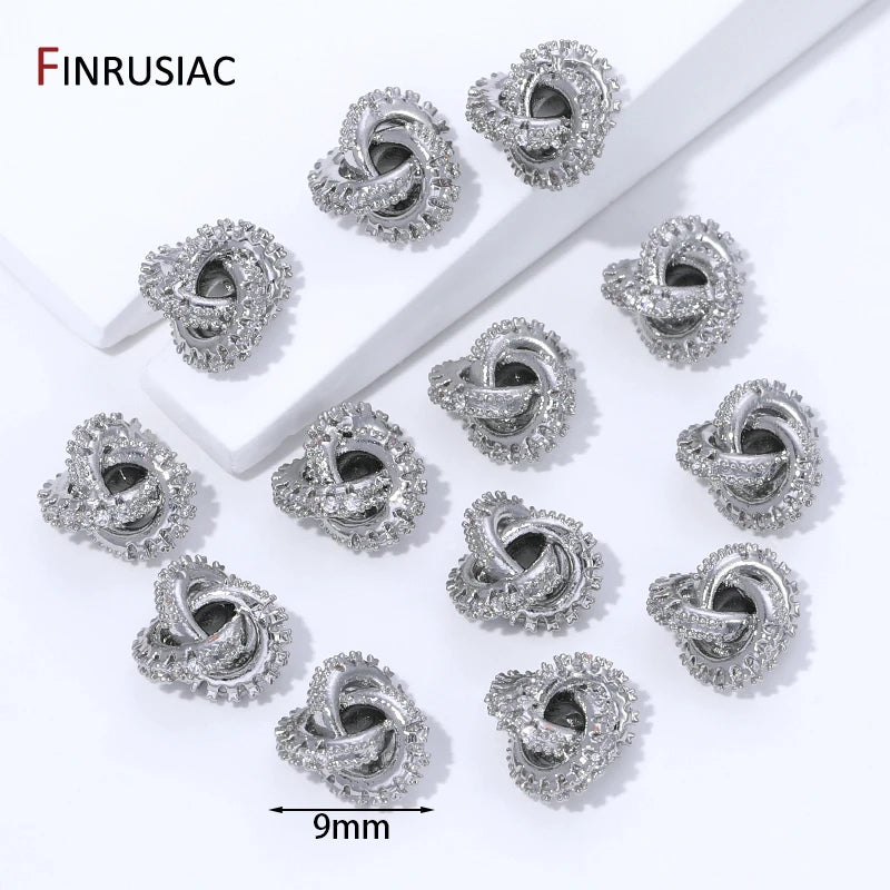 18K Gold Plated Brass With Zircon Round Twist Beads For Bracelets,Separator Bead,Spacer Beads For DIY Jewelry Making Accessories
