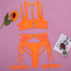Toucheart Strap Cross Sexy Lingerie Body Shaping Separates Set Women Solid Color Sexy Hollow Out Underwear Metal Sheet Bra Set
