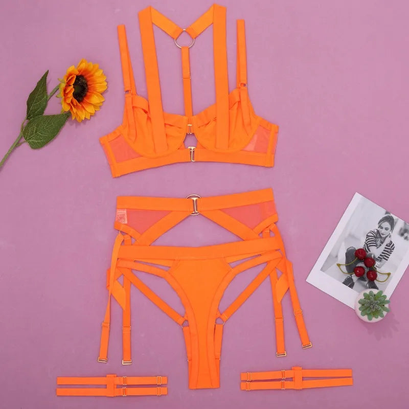 Toucheart Strap Cross Sexy Lingerie Body Shaping Separates Set Women Solid Color Sexy Hollow Out Underwear Metal Sheet Bra Set