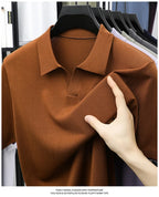 100%  Lyocell Knitwear 2025 Men Spring Summer Trendy Turn Down Collar Knit Tees Short Sleeve Breathable Knit Tops