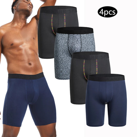 4pcs Long Men's Underpants Sports Leggings Boxer Shorts Mens Polyester Underwear Man Quick-Drying Boxer for Men Bottom Shorts