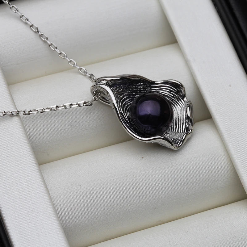 White Natural Fresh water Pearl Pendant Women,Cute Original 925 Silver Pearl Pendant Mother Wife Birthday Gift Black