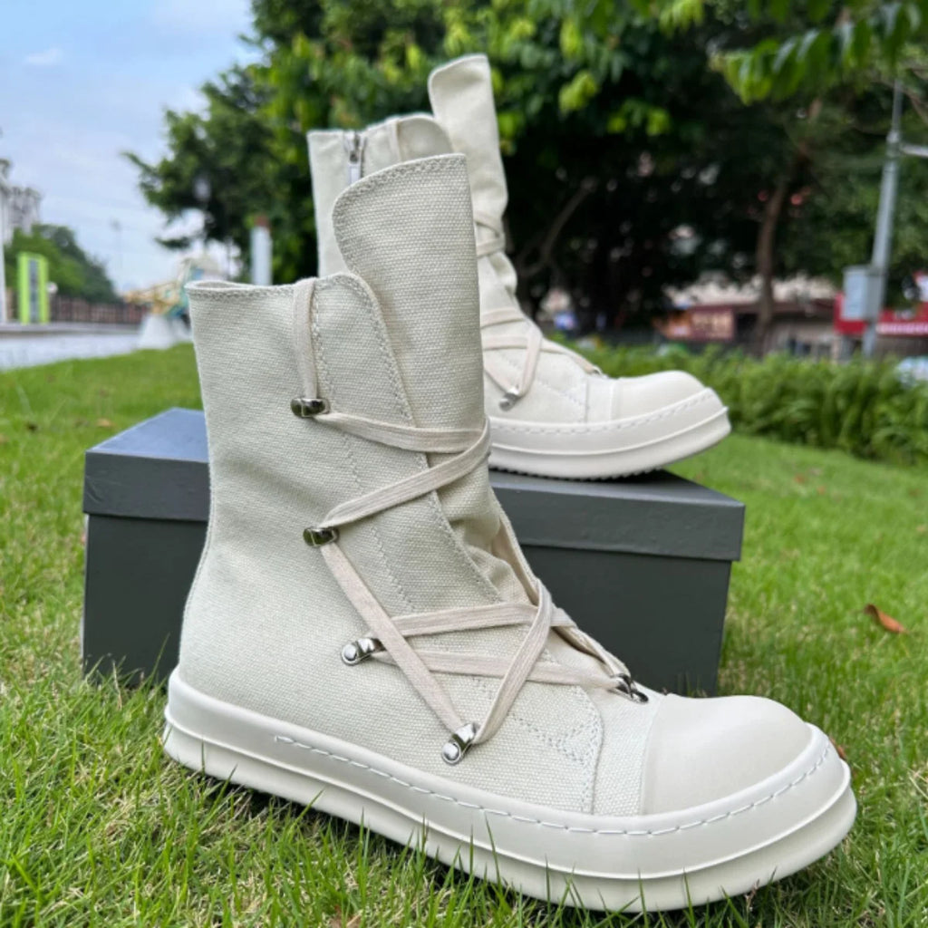 Ro Classic Design Black Canvas Boot High Top Shoe Men Casual Shoes Luxury Zipper Women Sneaker s Ankle Boots Sneakers
