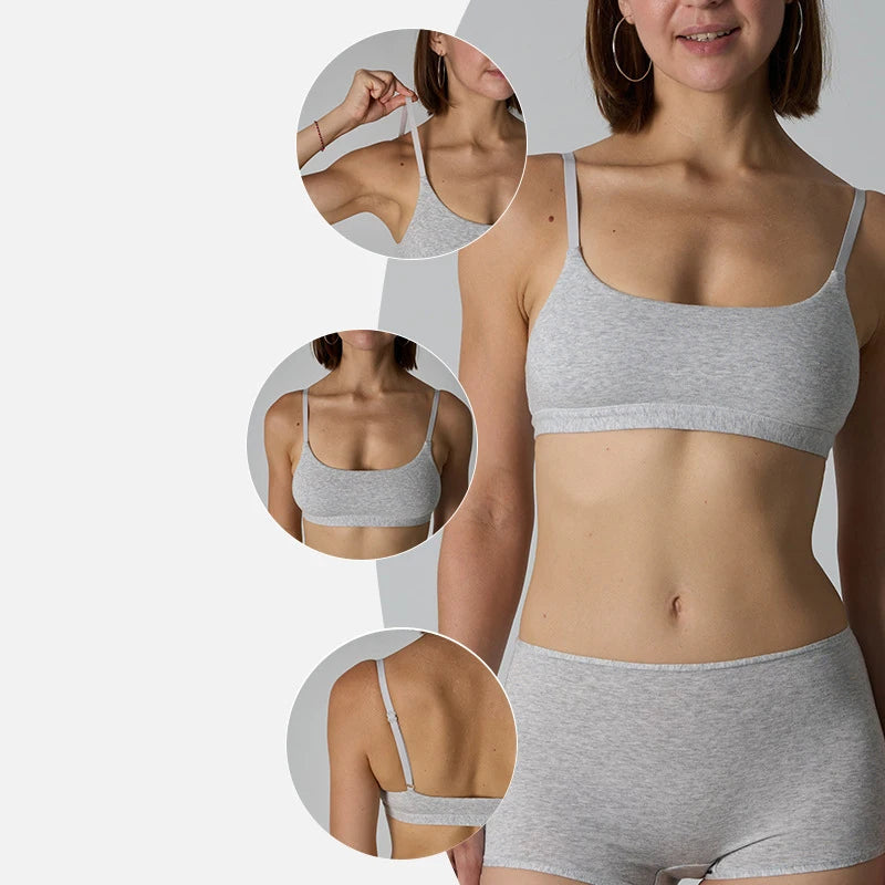 Cotton Bralette Seamless Breathable Underwears Lingerie Sets for Women's Fitness Sports Bras Panties Ladies No Bra Pad Intimate